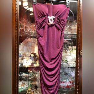 Vizio Strapless Ruched Plum Cocktail Dress with Rhinestone Accent
